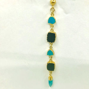 Earrings Gemstones Turquoise Onyx Long 4" Unique